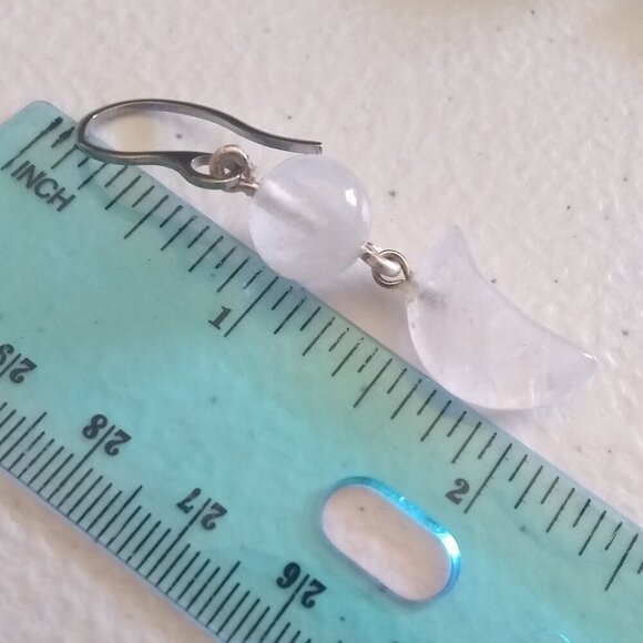 Bold & Modern Style! Genuine Crystal Quartz Moon Statement Dangle Earrings - Picture 8 of 8